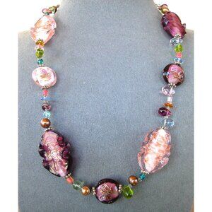 Premier Designs Chunky Purple & Pink Art Glass Necklace, 18"